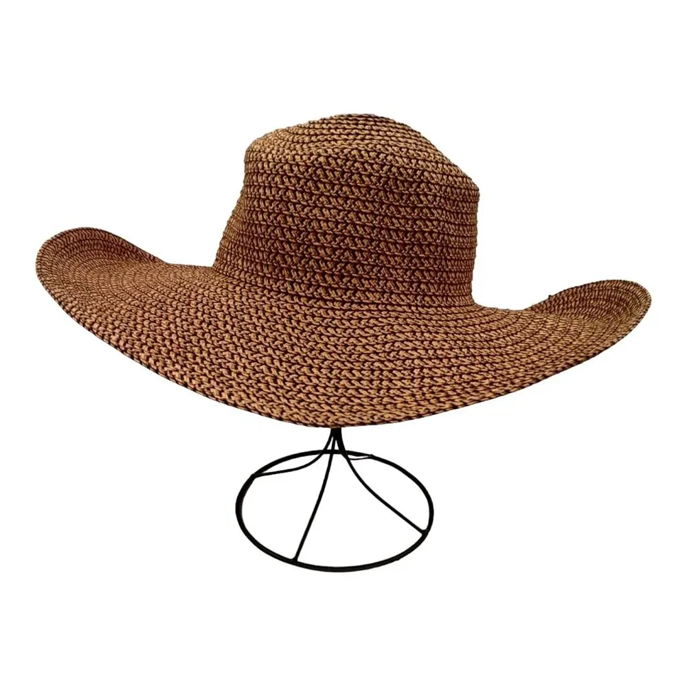 Four Buttons Spring Summer Floppy Woven Wide Brim Garden Sun Hat Beach Vacation